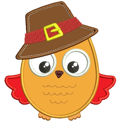 Fall Owl Wearing Big Hat Applique Machine Embroidery Design Digitized Pattern