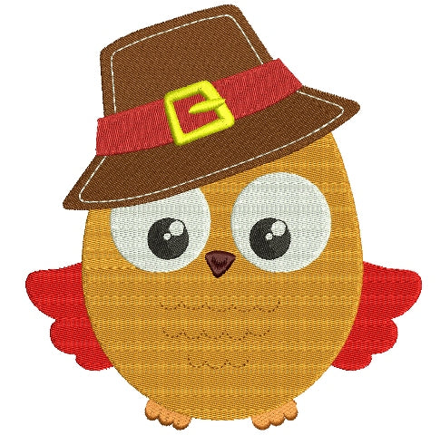 Fall Owl Wearing Big Hat Filled Machine Embroidery Design Digitized Pattern