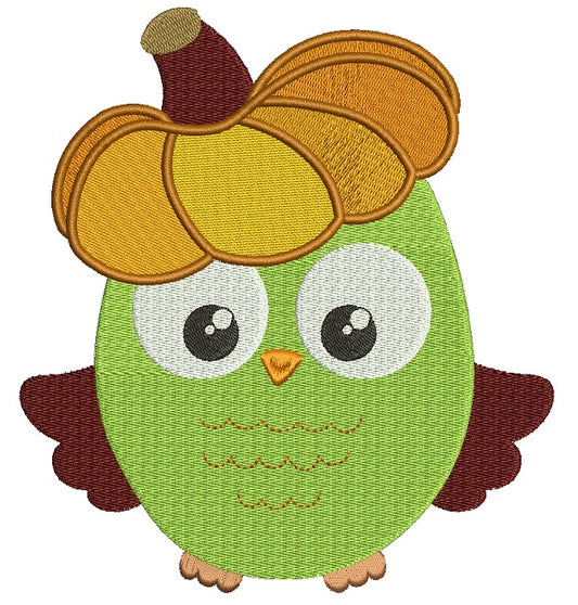 Fall Owl With Pumpkin On His Head Filled Machine Embroidery Design Digitized Pattern