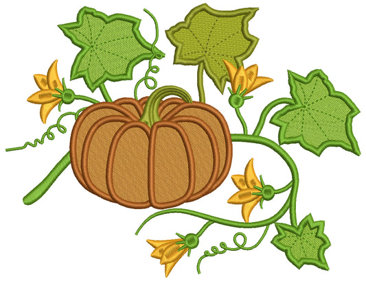 Fall Pumpkin With Wild Leaves Thanksgiving Filled Machine Embroidery Design Digitized Pattern