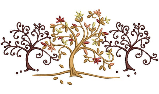 Fall Trees Filled Machine Embroidery Digitized Design Pattern