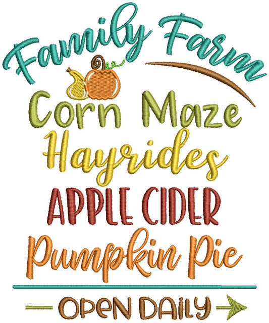 Family Farm Corn Maze Hayrides Thanksgiving Filled Machine Embroidery Design Digitized Pattern