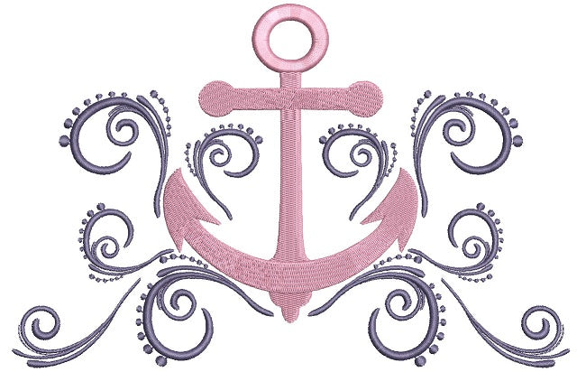Fancy Anchor making waves Applique Machine Embroidery Digitized Design Pattern