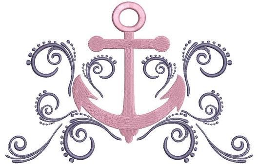 Fancy Anchor making waves Applique Machine Embroidery Digitized Design Pattern