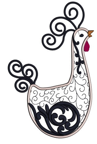 Fancy Chicken Applique Machine Embroidery Digitized Design Pattern