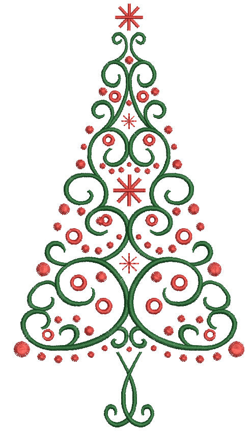 Fancy Christmas Tree Filled Machine Embroidery Digitized Design Pattern