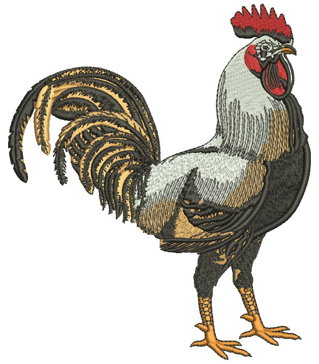 Fancy Country Rooster Filled Machine Embroidery Design Digitized