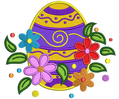 Fancy Easter Egg With Flowers Applique Machine Embroidery Digitized Design Pattern