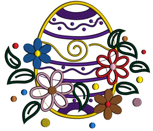Fancy Easter Egg With Flowers Applique Machine Embroidery Digitized Design Pattern