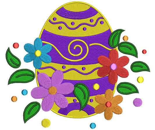 Fancy Easter Egg With Flowers Filled Machine Embroidery Digitized Design Pattern