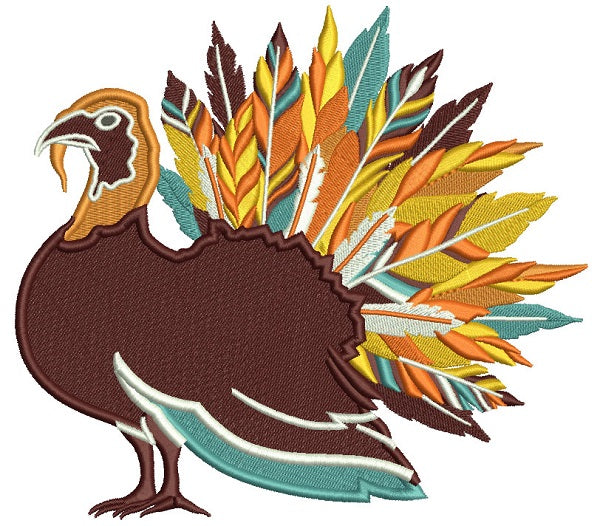 Fancy Feathered Turkey Thanksgiving Filled Machine Embroidery Design Digitized Pattern