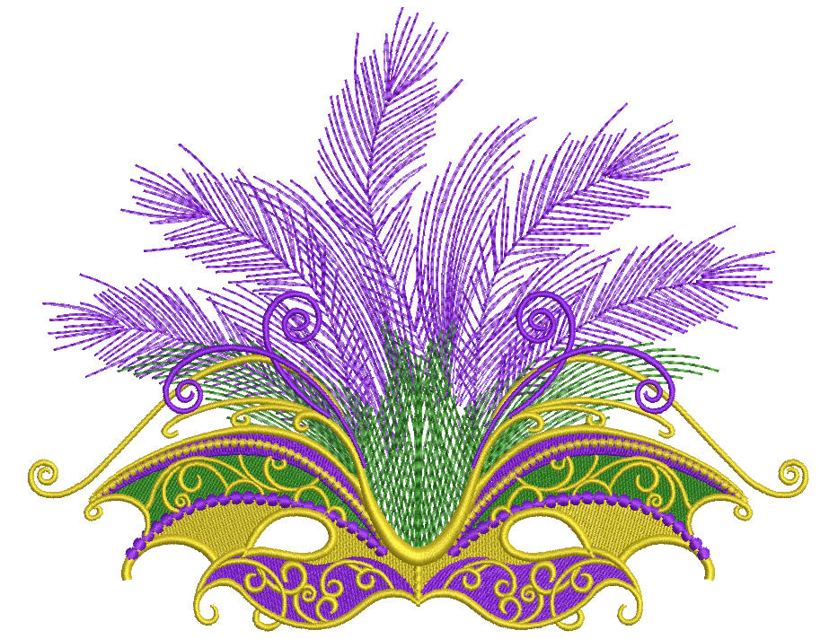 Fancy Feathers Mardi Gras Mask Filled Machine Embroidery Design Digitized Pattern