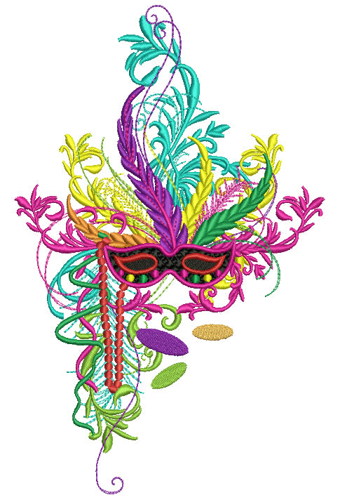 Fancy Mardi Gras Mask With Beads Filled Machine Embroidery Design Digitized Pattern