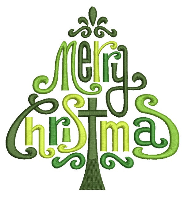 Fancy Merry Christmas Tree With Cross Filled Machine Embroidery Design Digitized Pattern