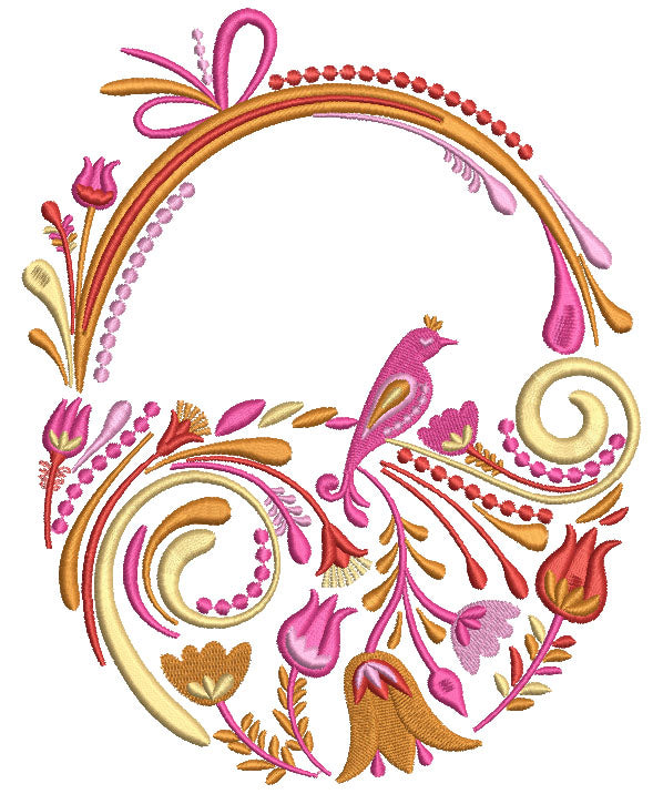 Fancy Ornate Basket With Flowers and Birds Filled Machine Embroidery Design Digitized Pattern