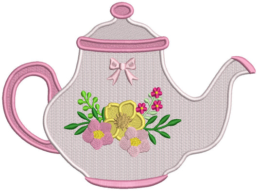 Fancy Teapot WIth Flowers Filled Machine Embroidery Design Digitized Pattern