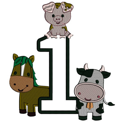 Farm Animals Bithday Number One Full Applique Machine Embroidery Design Digitized Pattern