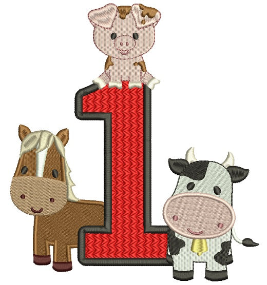 Farm Animals Bithday Number One Full Filled Machine Embroidery Design Digitized Pattern