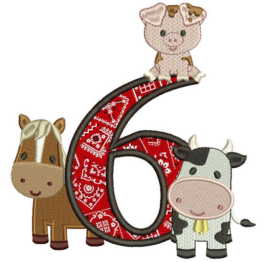 Farm Animals Bithday Number Six Applique Machine Embroidery Design Digitized Pattern