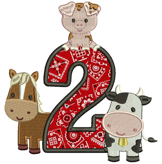 Farm Animals Birthday Number Two Full Applique Machine Embroidery Design Digitized Pattern