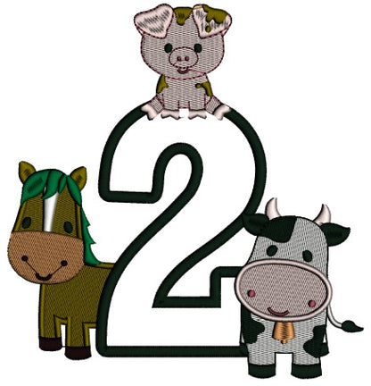 Farm Animals Birthday Number Two Full Applique Machine Embroidery Design Digitized Pattern