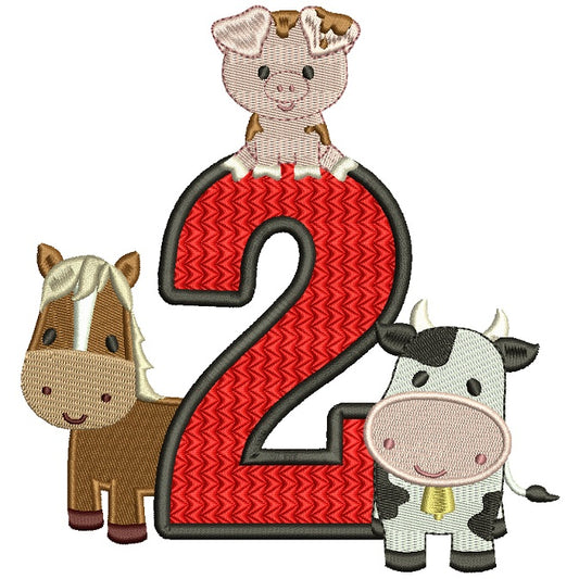 Farm Animals Bithday Number Two Full Filled Machine Embroidery Design Digitized Pattern