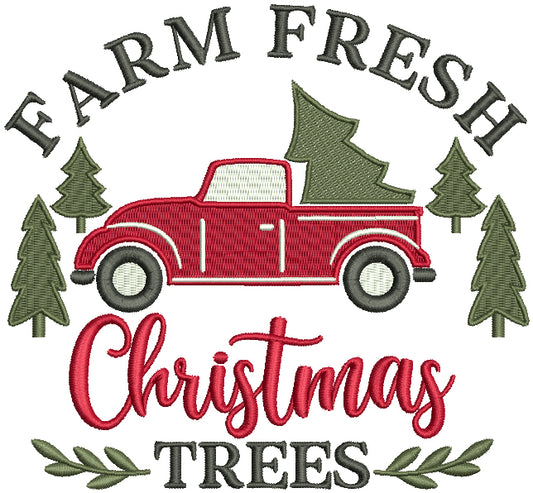 Farm Fresh Christmas Trees Pickup Truck Christmas Filled Machine Embroidery Design Digitized Pattern