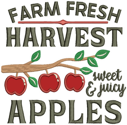 Farm Fresh Harvest And Sweet Juicy Apples Applique Machine Embroidery Design Digitized Pattern
