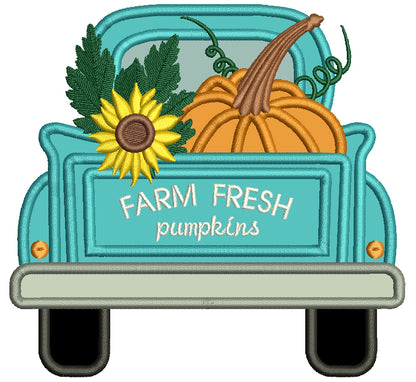 Farm Fresh Pumpkin In The Back Of The Truck Thankgiving Applique Machine Embroidery Design Digitized Pattern