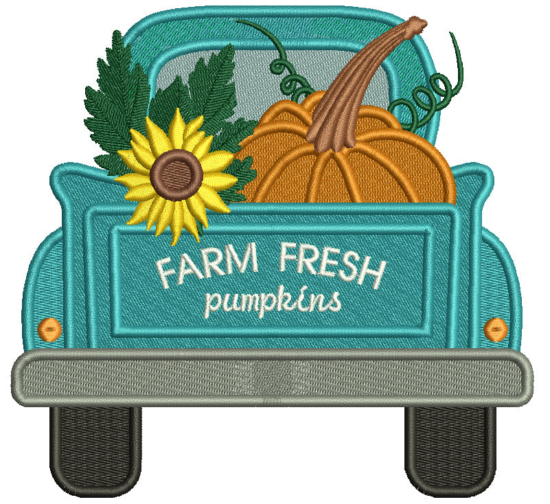 Farm Fresh Pumpkin In The Back Of The Truck Thankgiving Filled Machine Embroidery Design Digitized Pattern