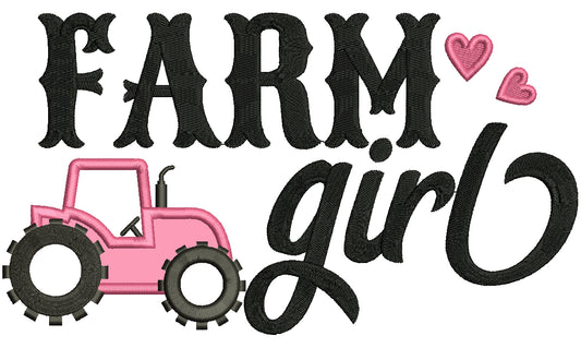 Farm Girl Tractor Applique Machine Embroidery Design Digitized Pattern