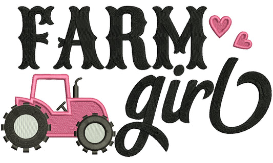Farm Girl Tractor Filled Machine Embroidery Design Digitized Pattern