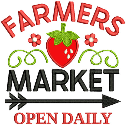 Farmers Market Open Daily Strawberry And Flowers Applique Machine Embroidery Design Digitized Pattern