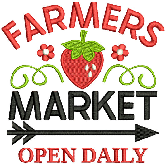 Farmers Market Open Daily Strawberry And Flowers Filled Machine Embroidery Design Digitized Pattern