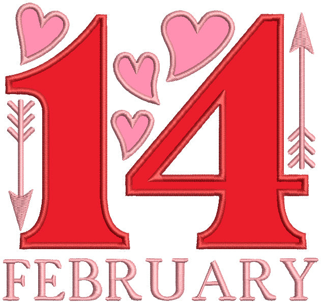February 14th Hearts And Cupid Arrows Valentine's Day Applique Machine Embroidery Design Digitized Pattern