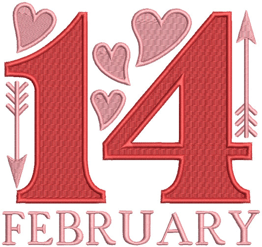 February 14th Hearts And Cupid Arrows Valentine's Day Filled Machine Embroidery Design Digitized Pattern
