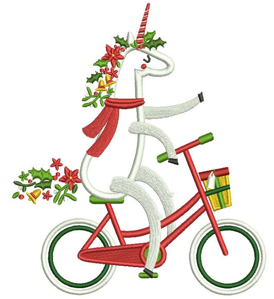 Festive Unicorn Riding a Bike Applique Machine Embroidery Design Digitized Pattern