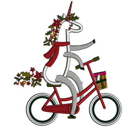 Festive Unicorn Riding a Bike Applique Machine Embroidery Design Digitized Pattern