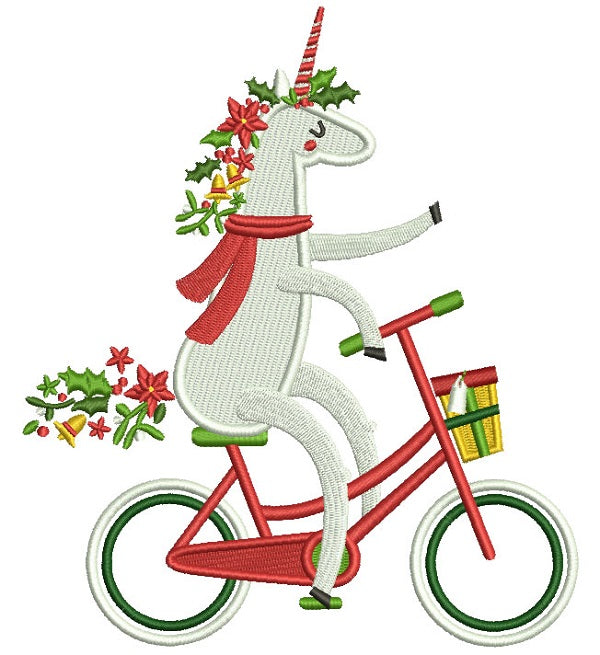 Festive Unicorn Riding a Bike Filled Machine Embroidery Design Digitized Pattern