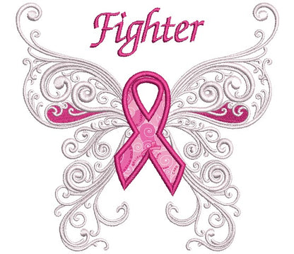 Fighter Cancer Awareness Applique Machine Embroidery Digitized Design Pattern