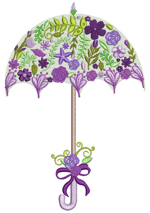 Filled Behind The Flowers Ornate Flower Umbrella Machine Embroidery Design Digitized Pattern