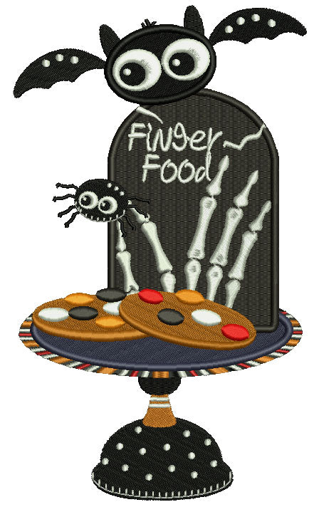Finger Food Big Owl and Spider Halloween Filled Machine Embroidery Digitized Design Pattern