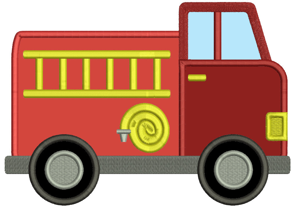 Fire Truck With a Hose And Ladder Applique Machine Embroidery Design Digitized Pattern