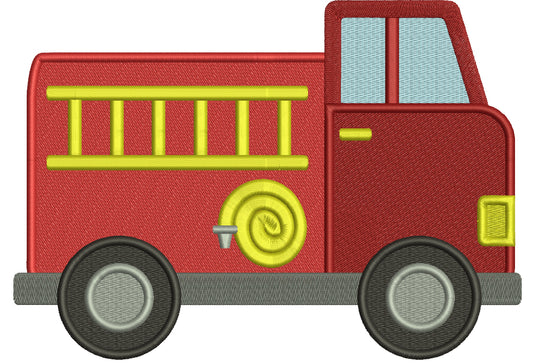 Fire Truck With a Hose And Ladder Filled Machine Embroidery Design Digitized Pattern