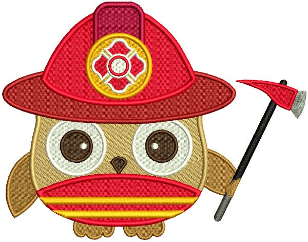 Firefighter Owl Filled Machine Embroidery Design Digitized Pattern