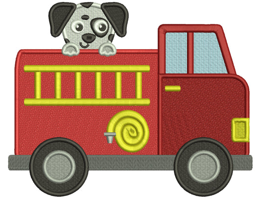 Firetruck And a Dog Filled Machine Embroidery Design Digitized Pattern