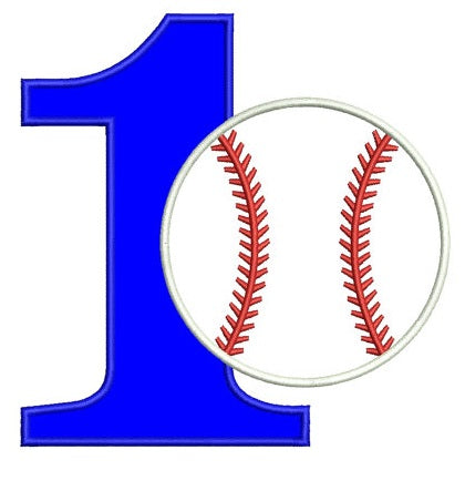 First Birthday Number 1 Baseball Design Machine Embroidery Digitized Applique Pattern - Instant Download - 4x4 , 5x7, and 6x10 -hoops