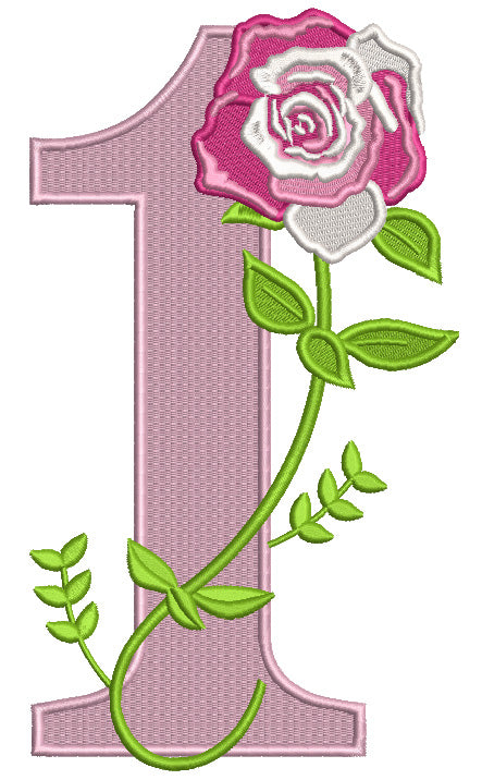 First Birthday Rose Filled Machine Embroidery Design Digitized Pattern