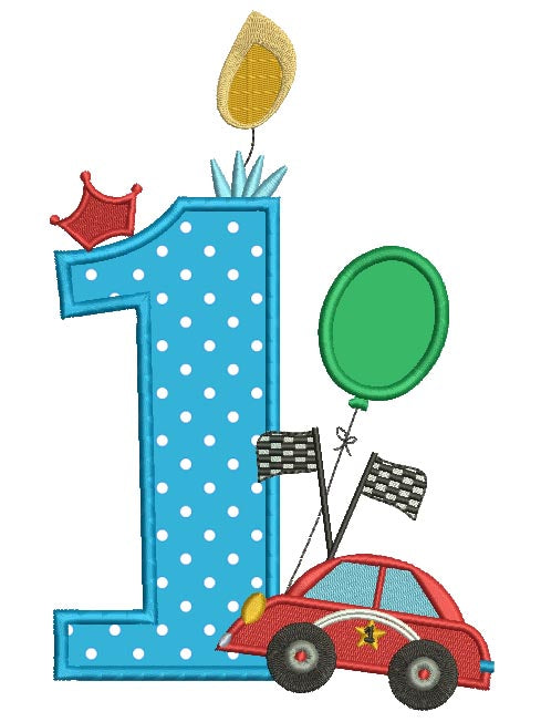 First Birthday With a Car Applique Machine Embroidery Design Digitized Pattern