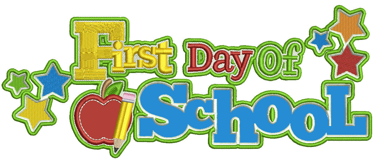 First Day Of School Stars And Apple Applique Machine Embroidery Design Digitized Pattern
